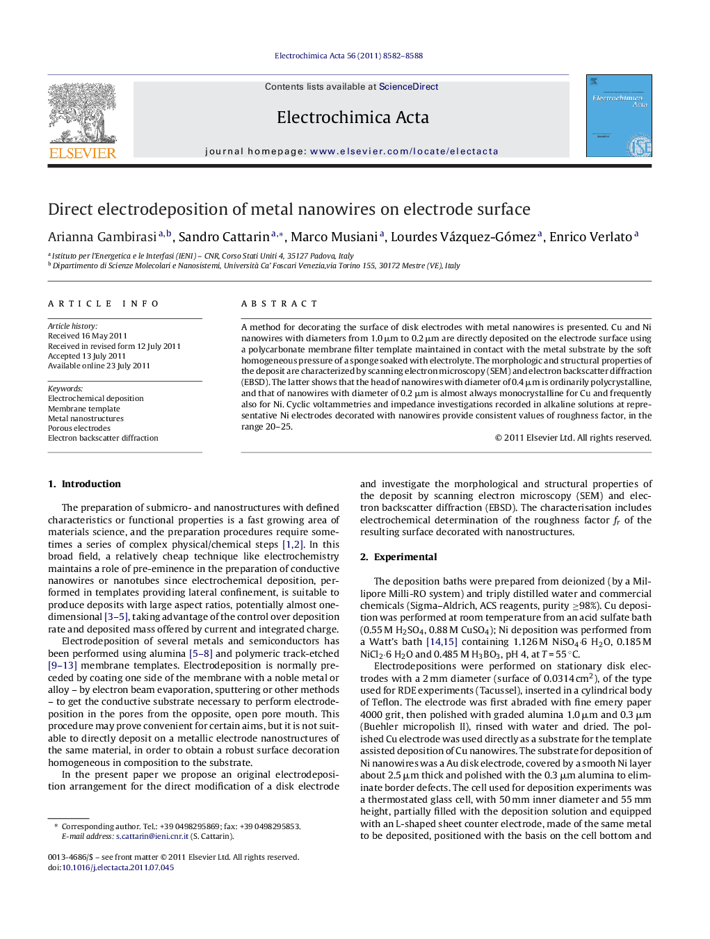 عکس صفحه اول مقاله: Direct electrodeposition of metal nanowires on electrode surface Direct electrodeposition of metal nanowires on electrode surface