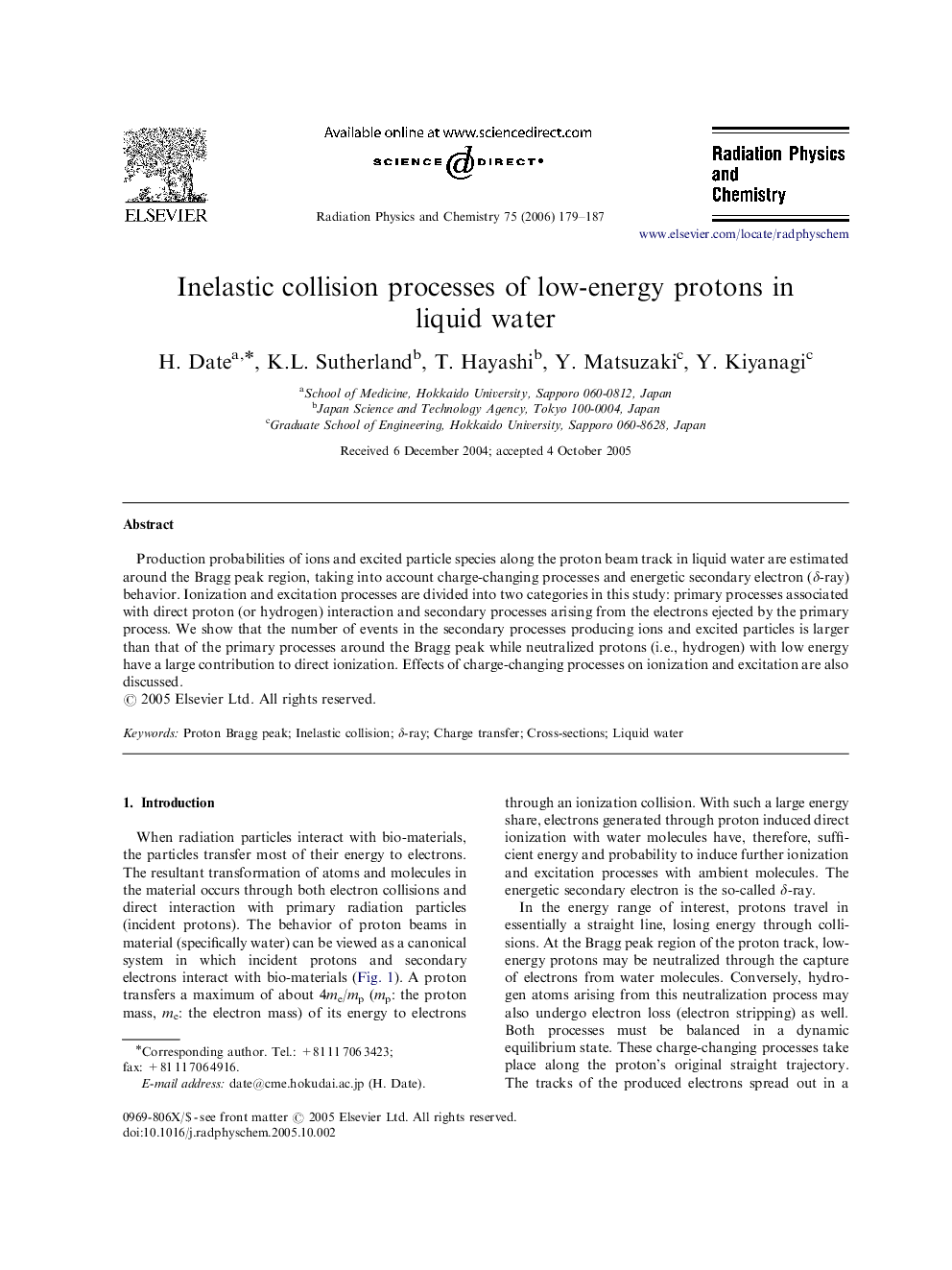 Inelastic collision processes of low-energy protons in liquid water