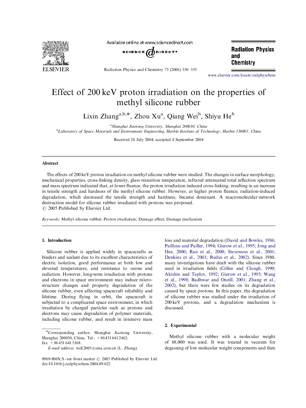 Effect of 200 keV proton irradiation on the properties of methyl silicone rubber