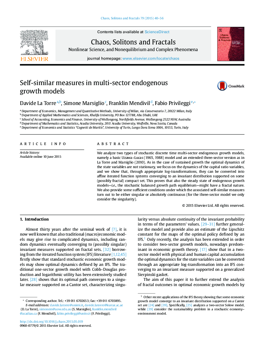 Self-similar measures in multi-sector endogenous growth models