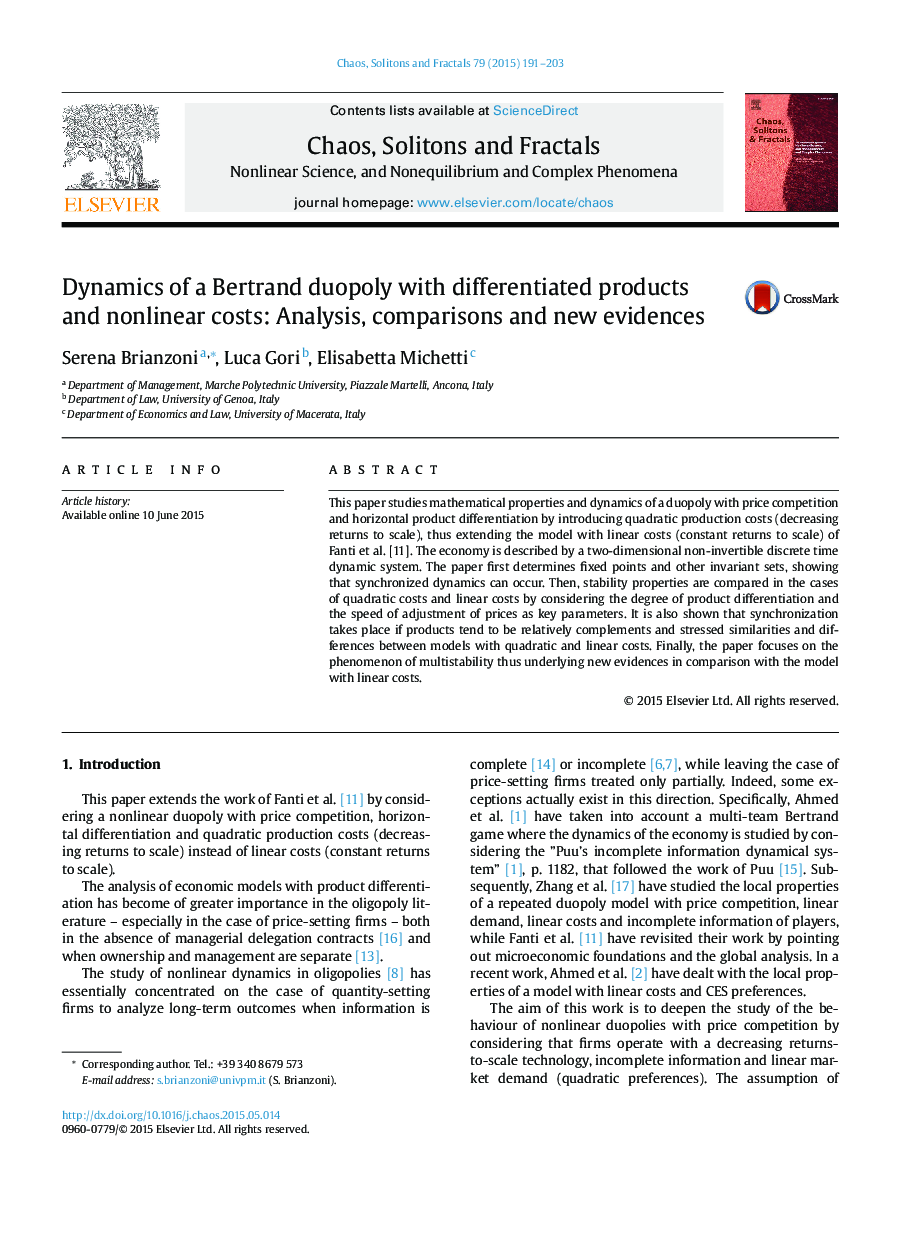 Dynamics of a Bertrand duopoly with differentiated products and nonlinear costs: Analysis, comparisons and new evidences