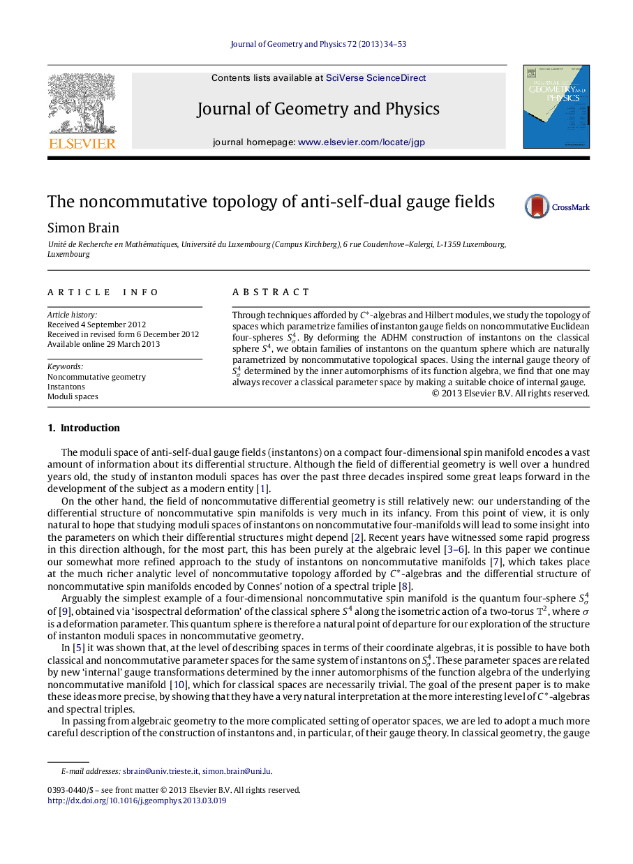 The noncommutative topology of anti-self-dual gauge fields