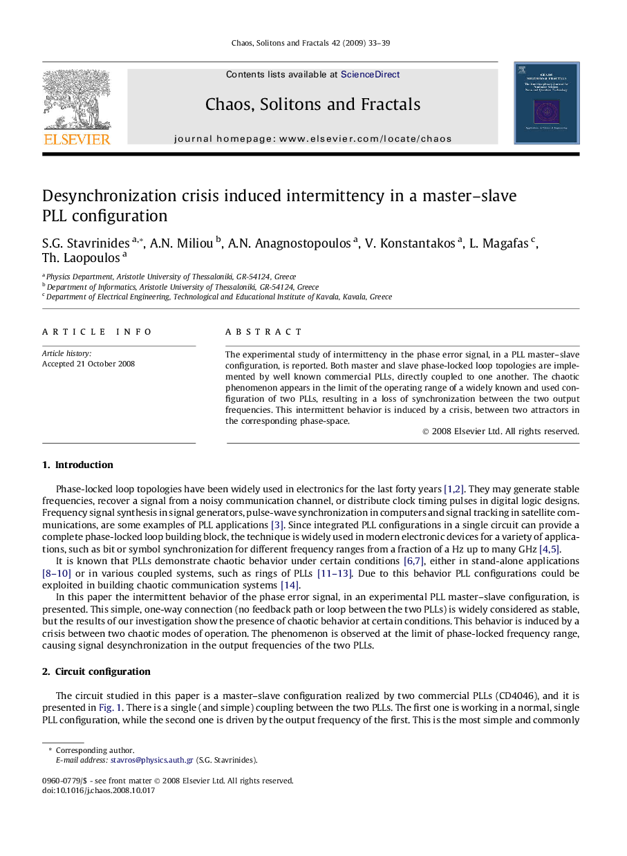Desynchronization crisis induced intermittency in a master-slave PLL configuration
