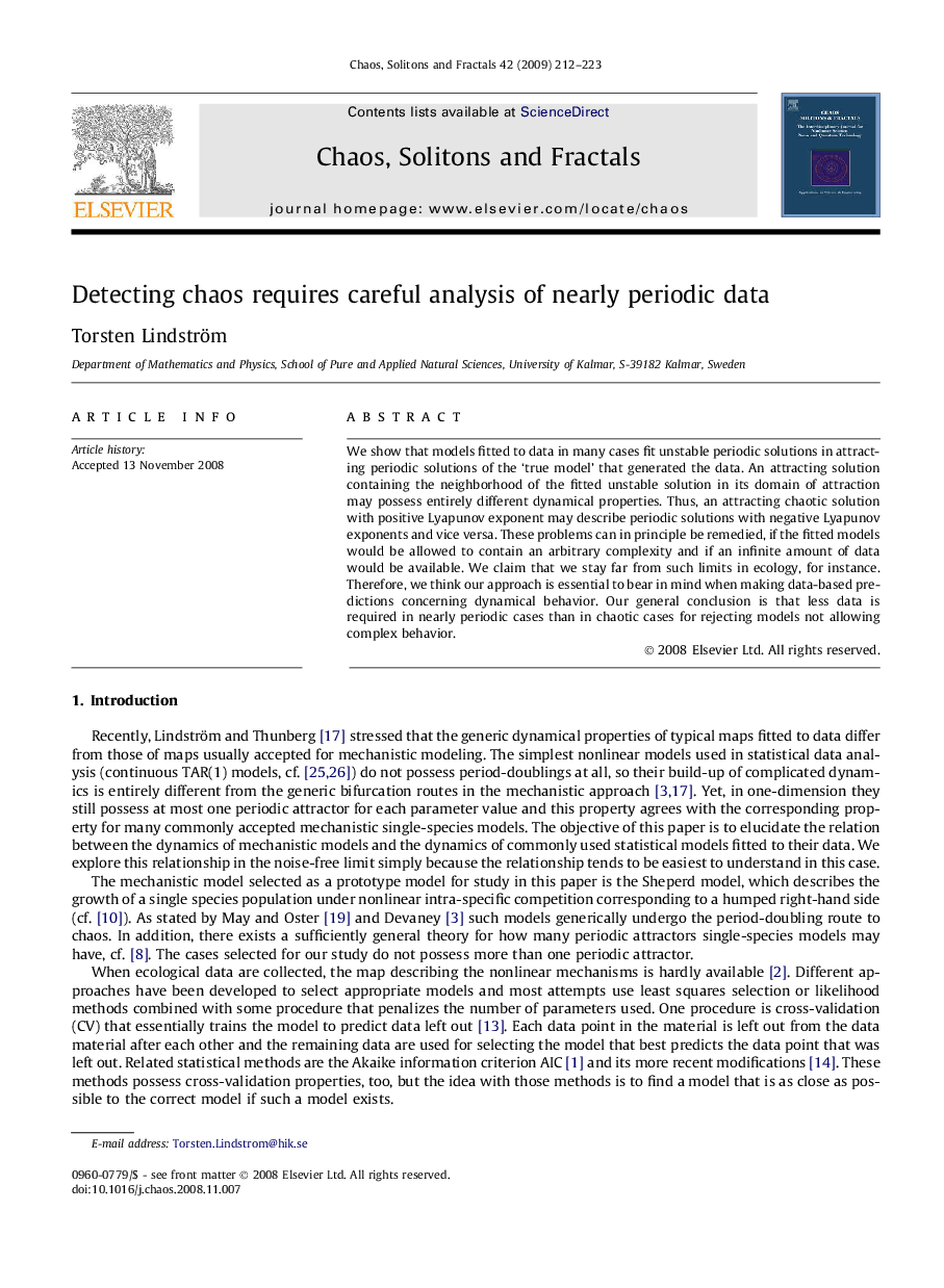 عکس صفحه اول مقاله: Detecting chaos requires careful analysis of nearly periodic data Detecting chaos requires careful analysis of nearly periodic data