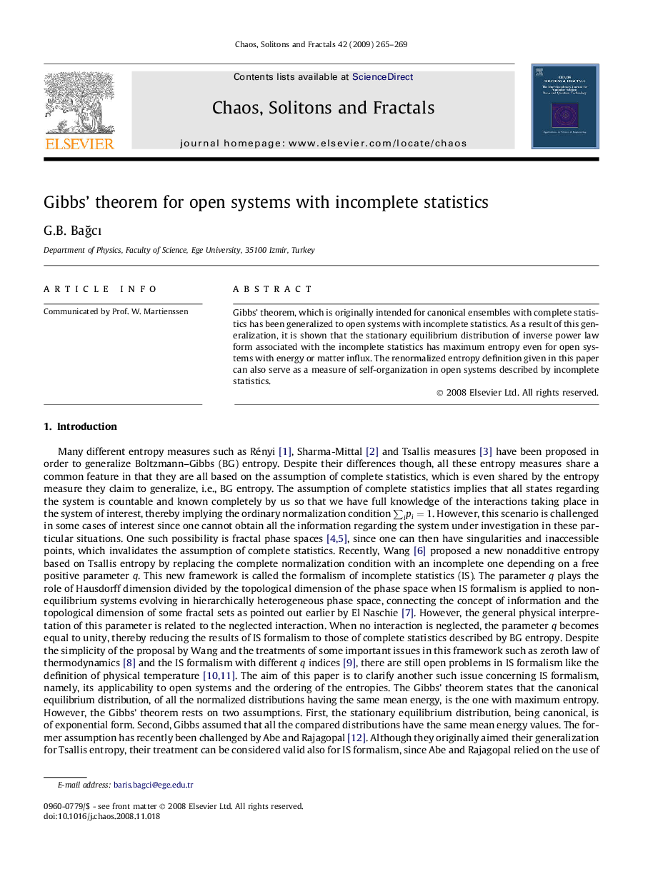 Gibbs’ theorem for open systems with incomplete statistics