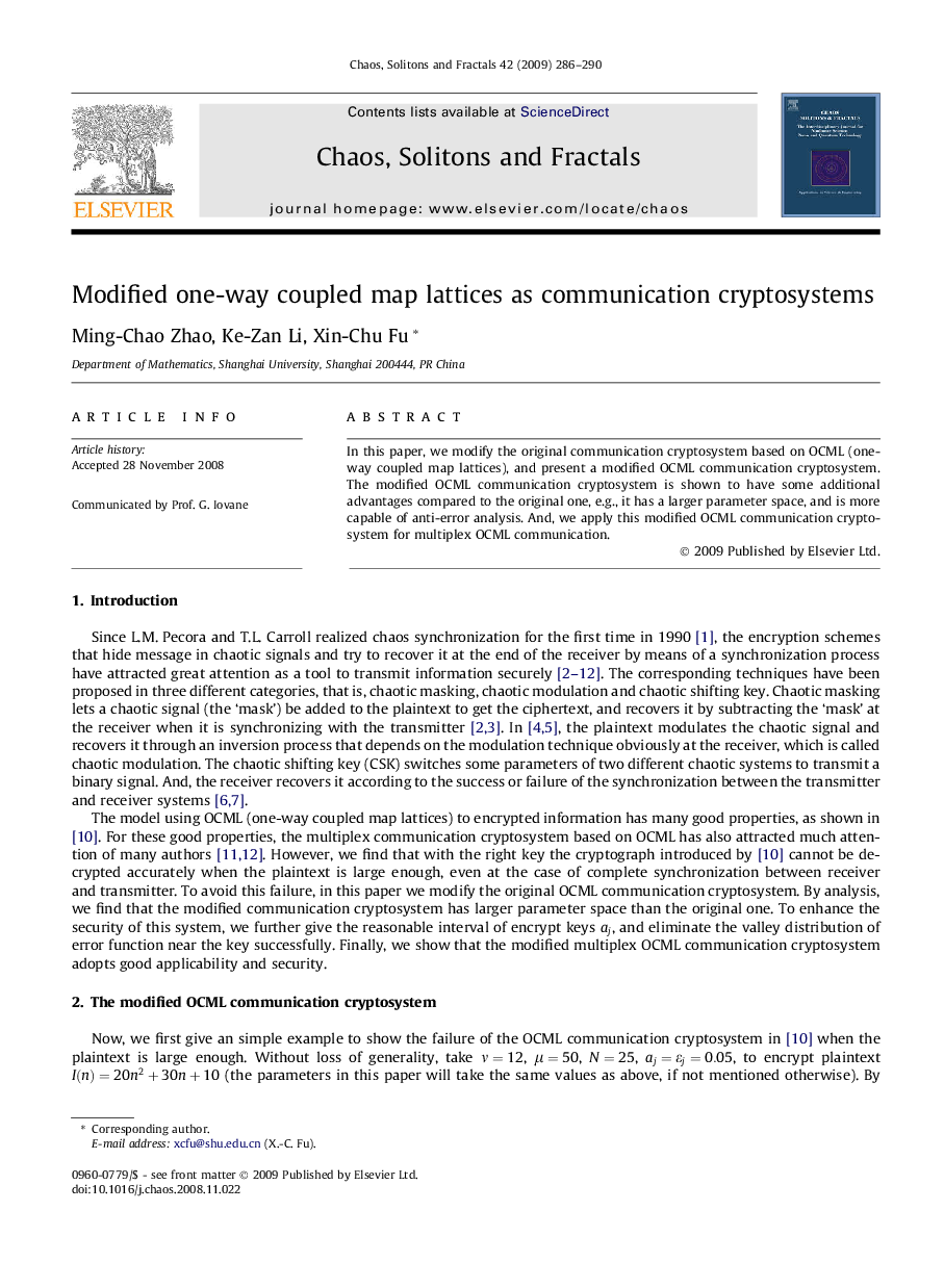 Modified one-way coupled map lattices as communication cryptosystems