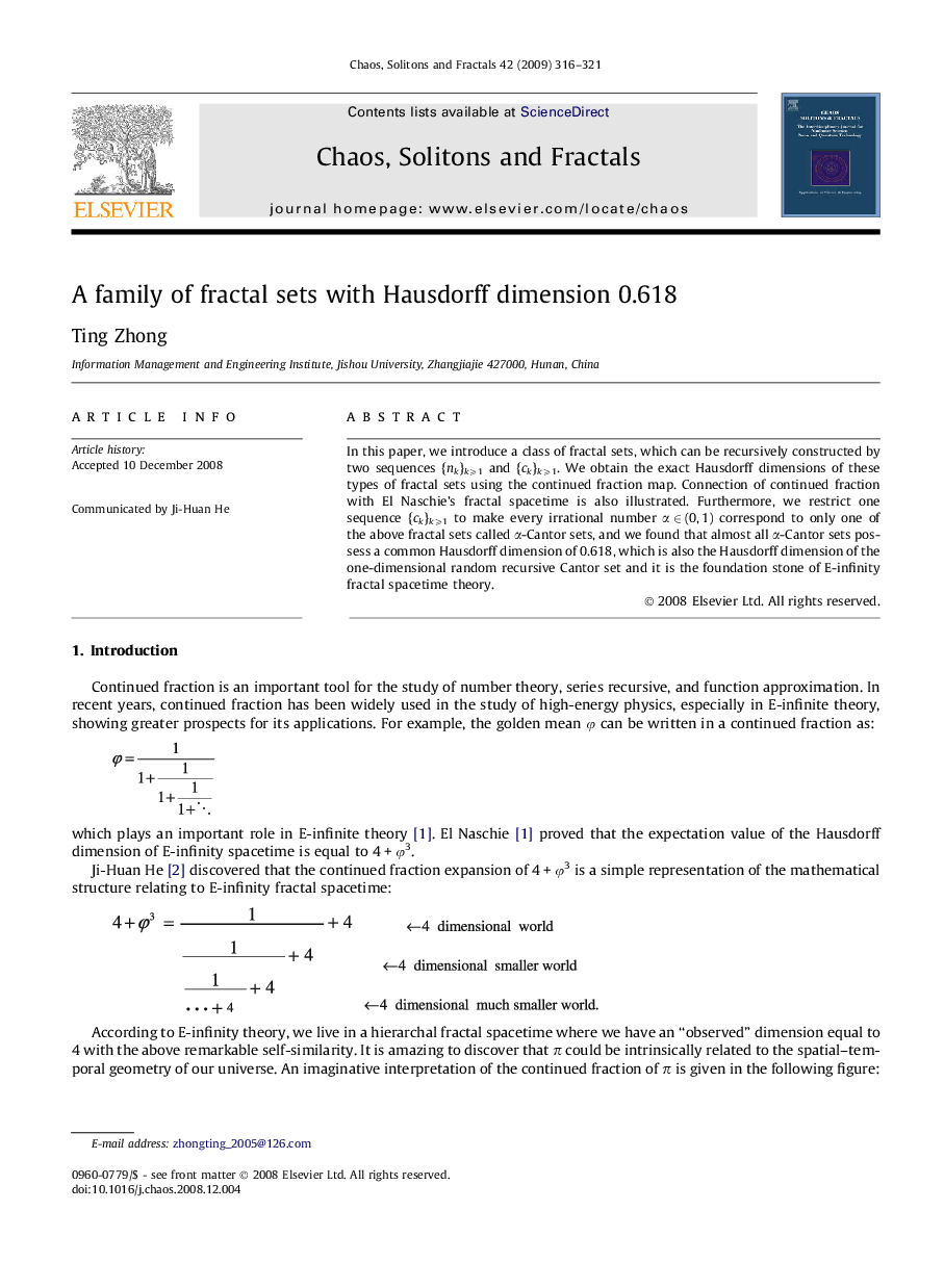 A family of fractal sets with Hausdorff dimension 0.618
