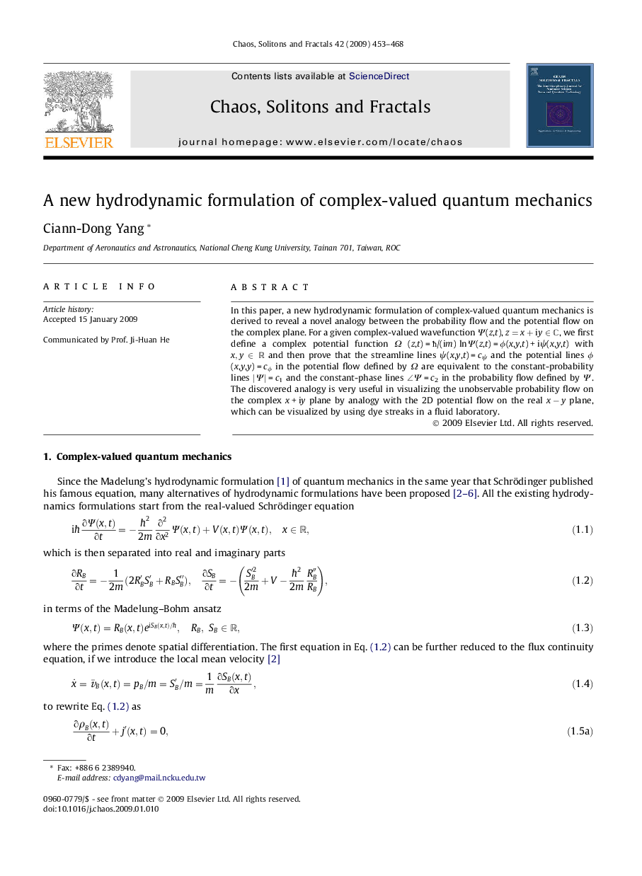 عکس صفحه اول مقاله: A new hydrodynamic formulation of complex-valued quantum mechanics A new hydrodynamic formulation of complex-valued quantum mechanics
