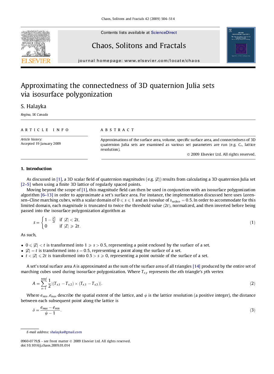 Approximating the connectedness of 3D quaternion Julia sets via isosurface polygonization