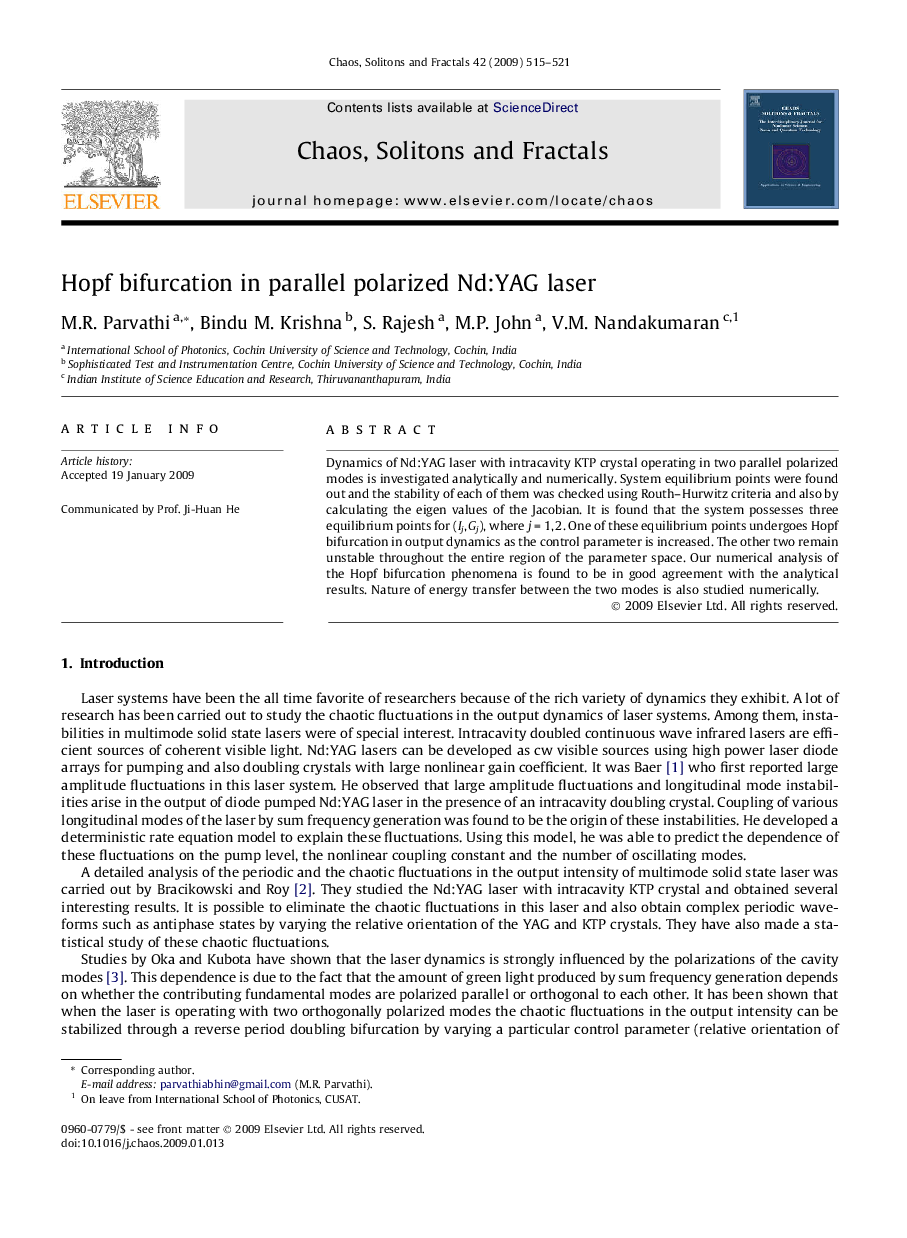 Hopf bifurcation in parallel polarized Nd:YAG laser
