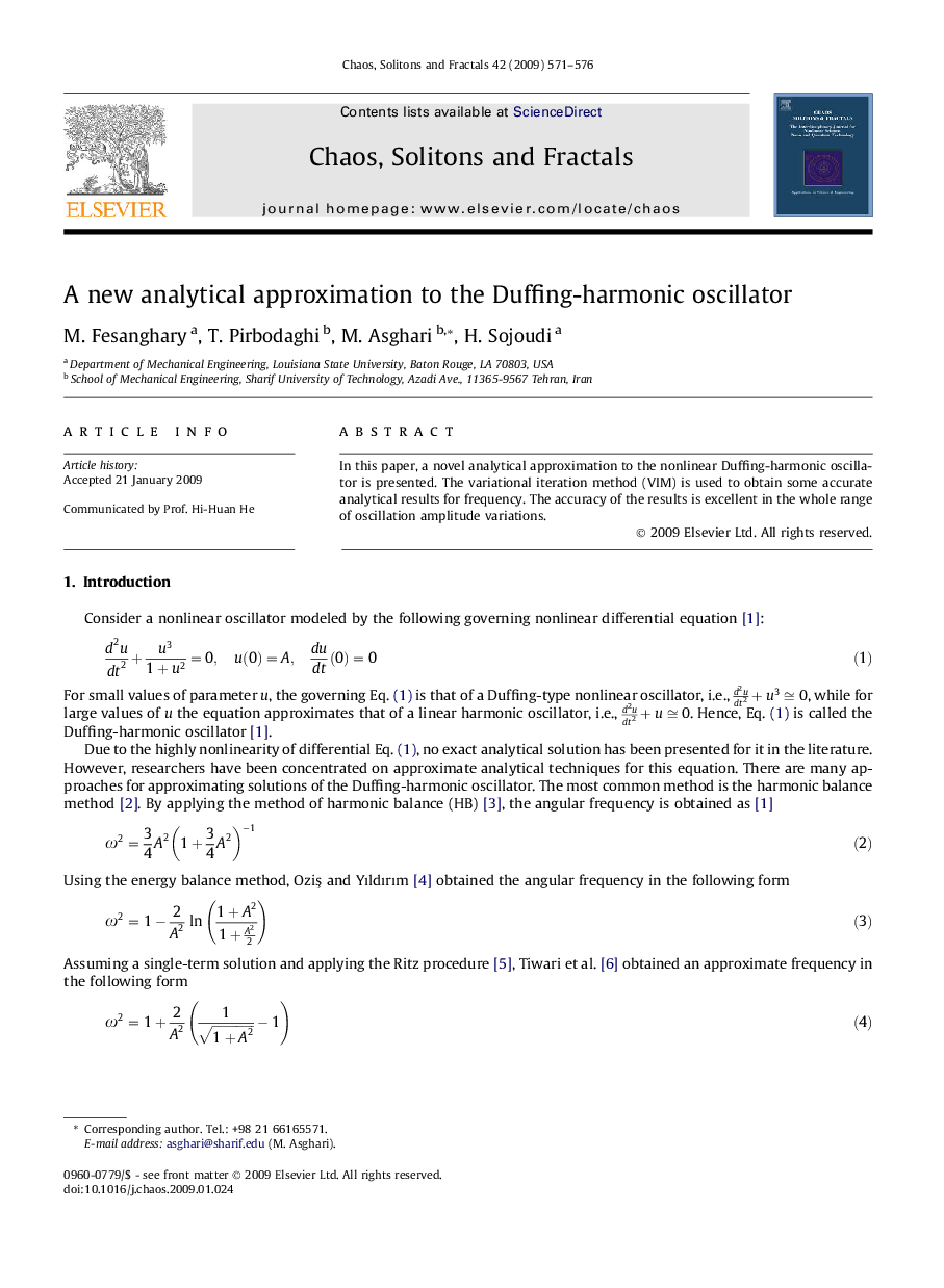 A new analytical approximation to the Duffing-harmonic oscillator