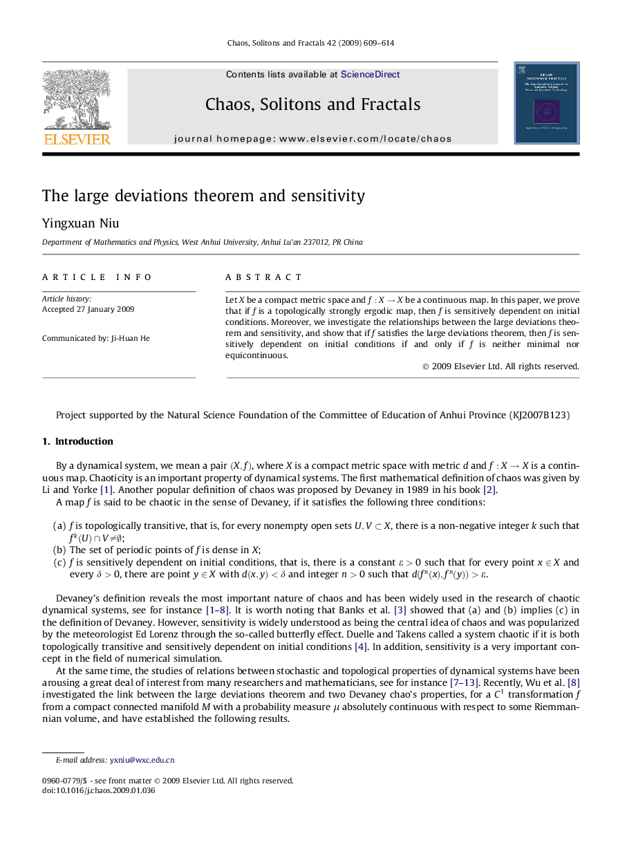 The large deviations theorem and sensitivity