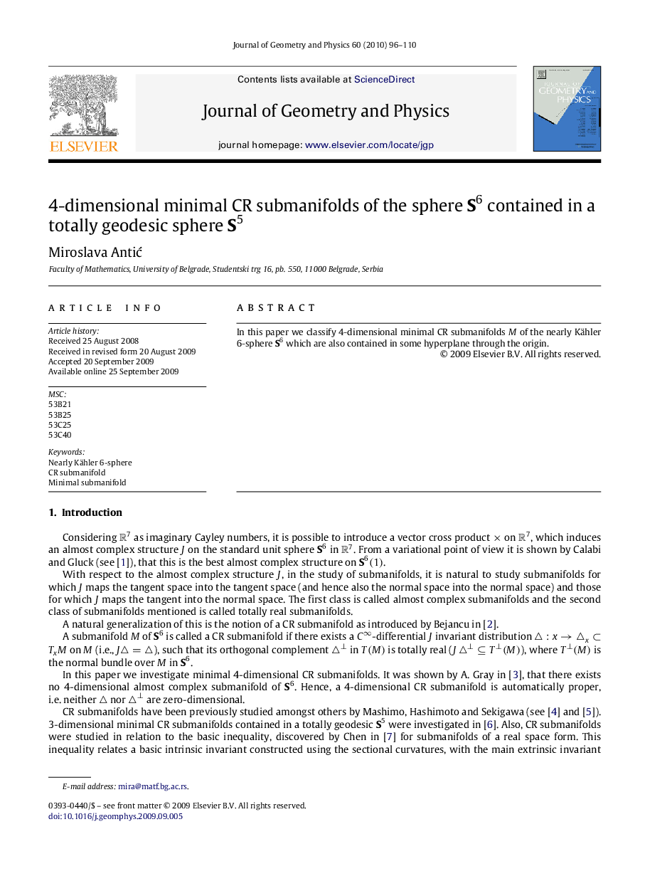 4-dimensional minimal CR submanifolds of the sphere S6 contained in a totally geodesic sphere S5