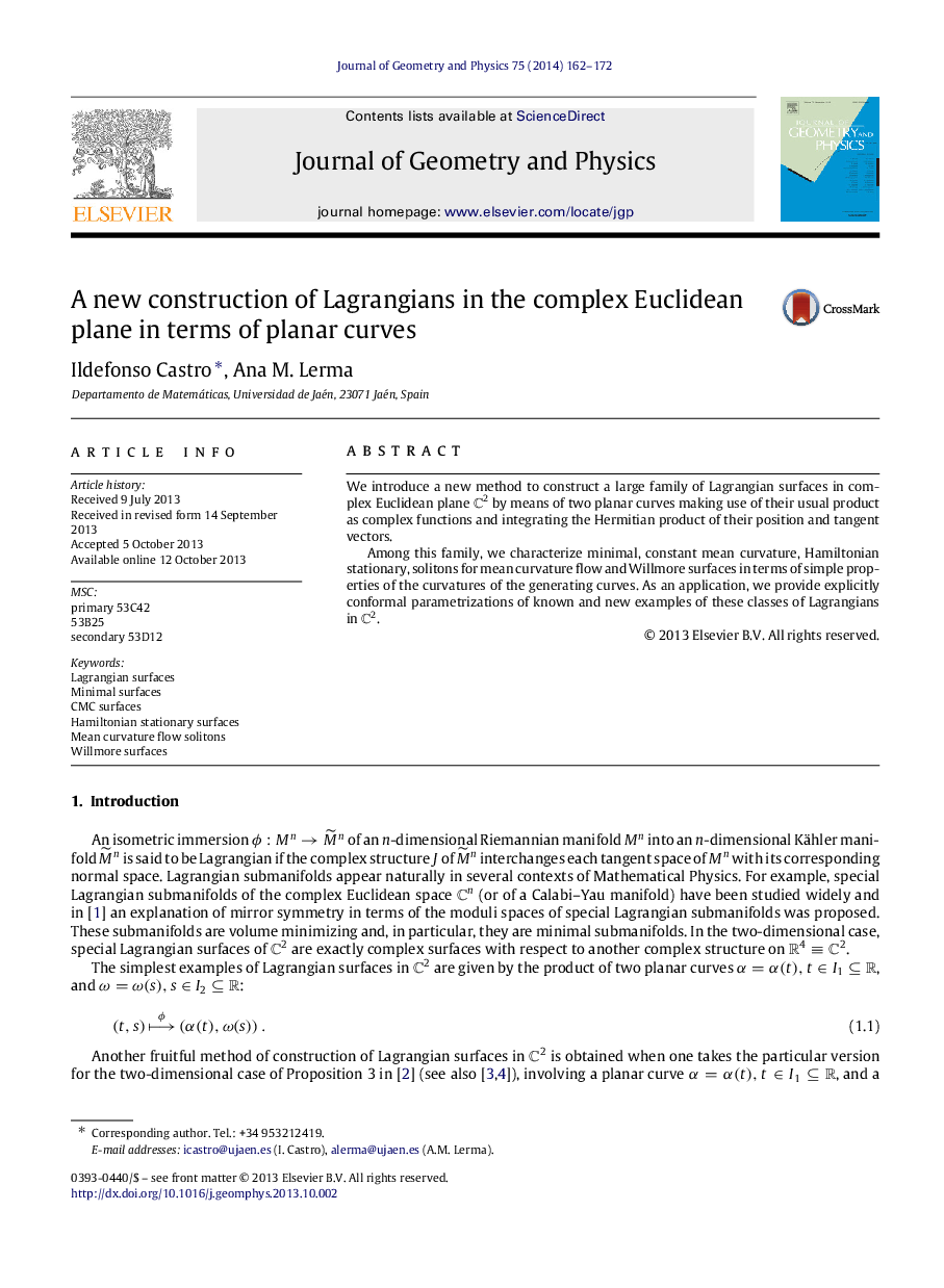 A new construction of Lagrangians in the complex Euclidean plane in terms of planar curves