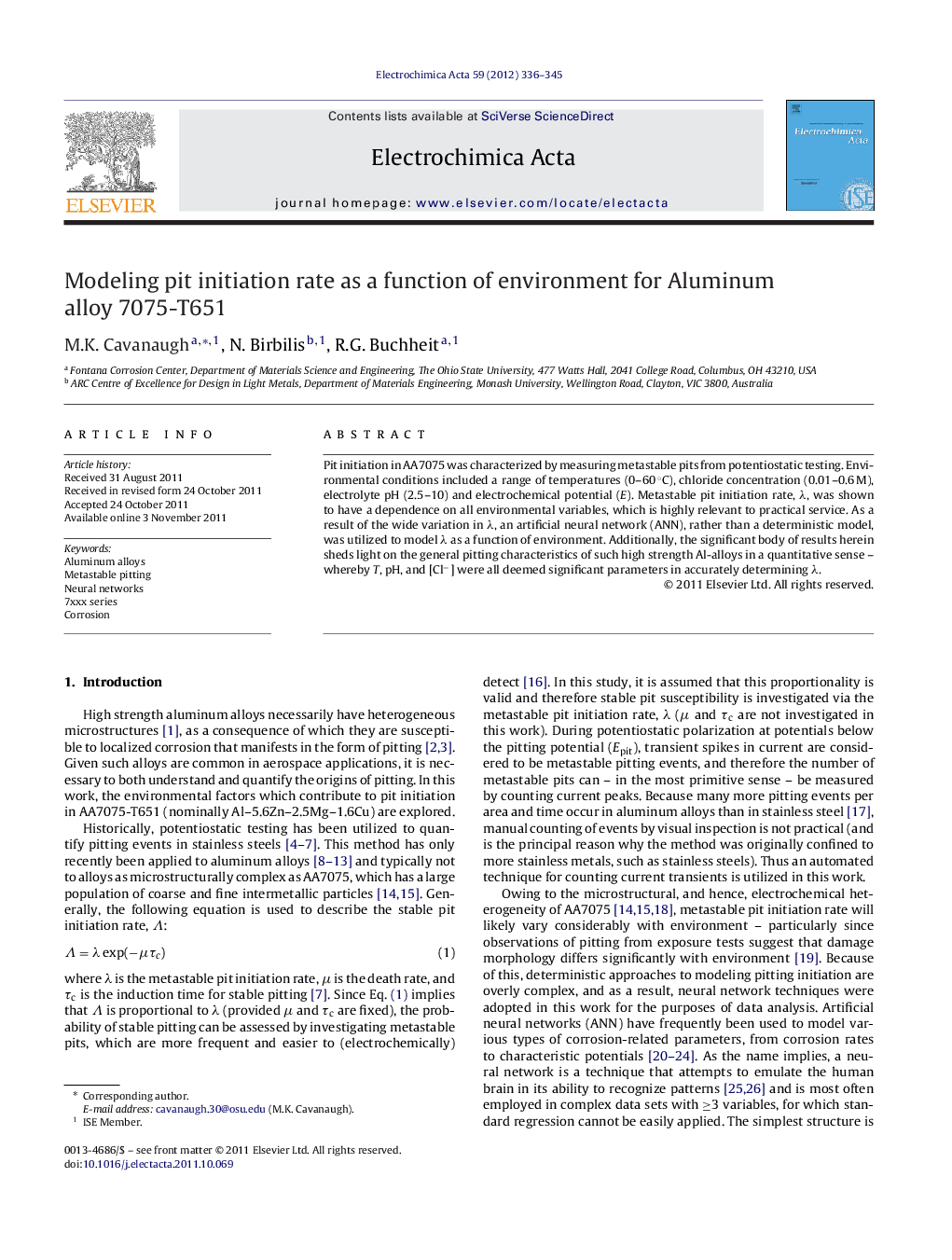 Modeling pit initiation rate as a function of environment for Aluminum alloy 7075-T651