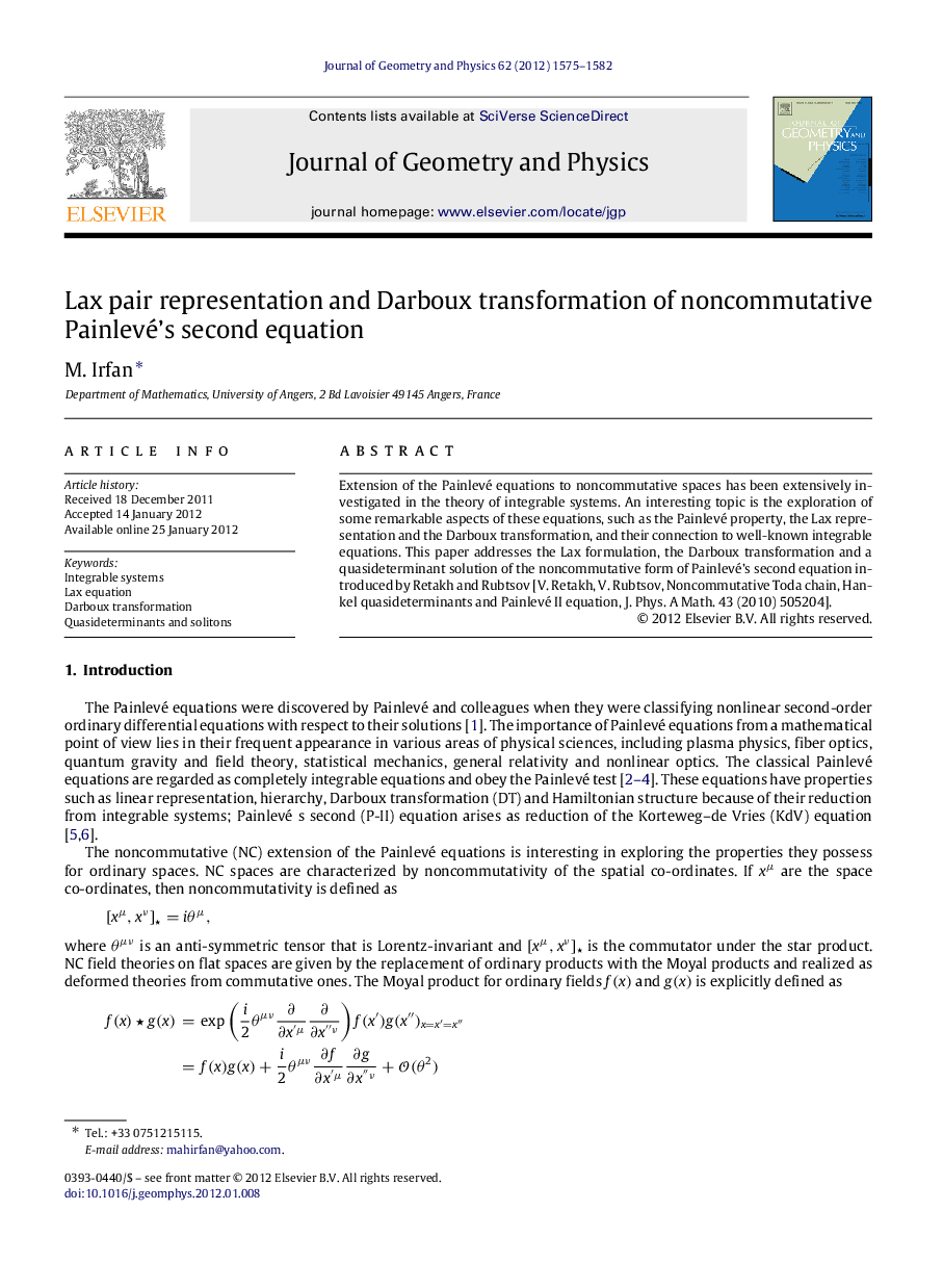 Lax pair representation and Darboux transformation of noncommutative Painlevé’s second equation