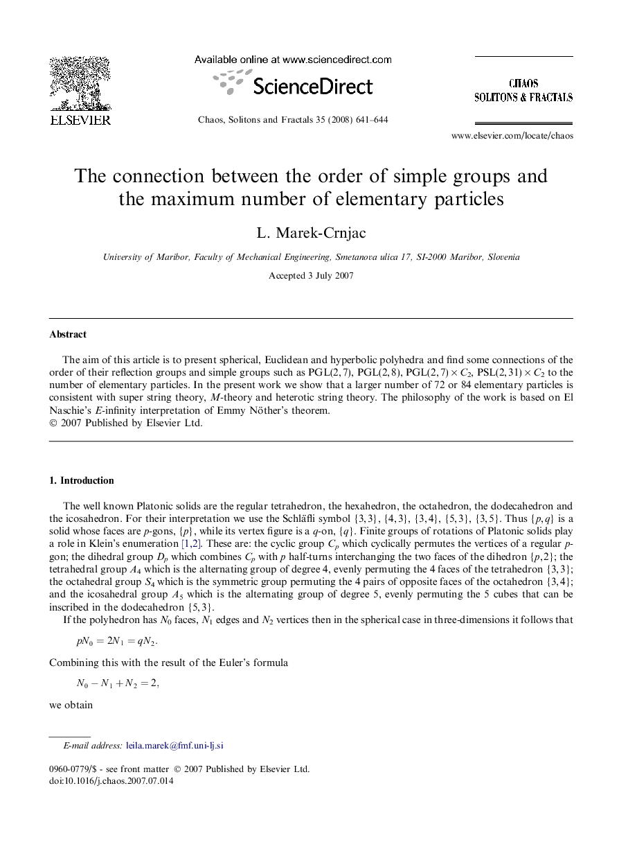The connection between the order of simple groups and the maximum number of elementary particles