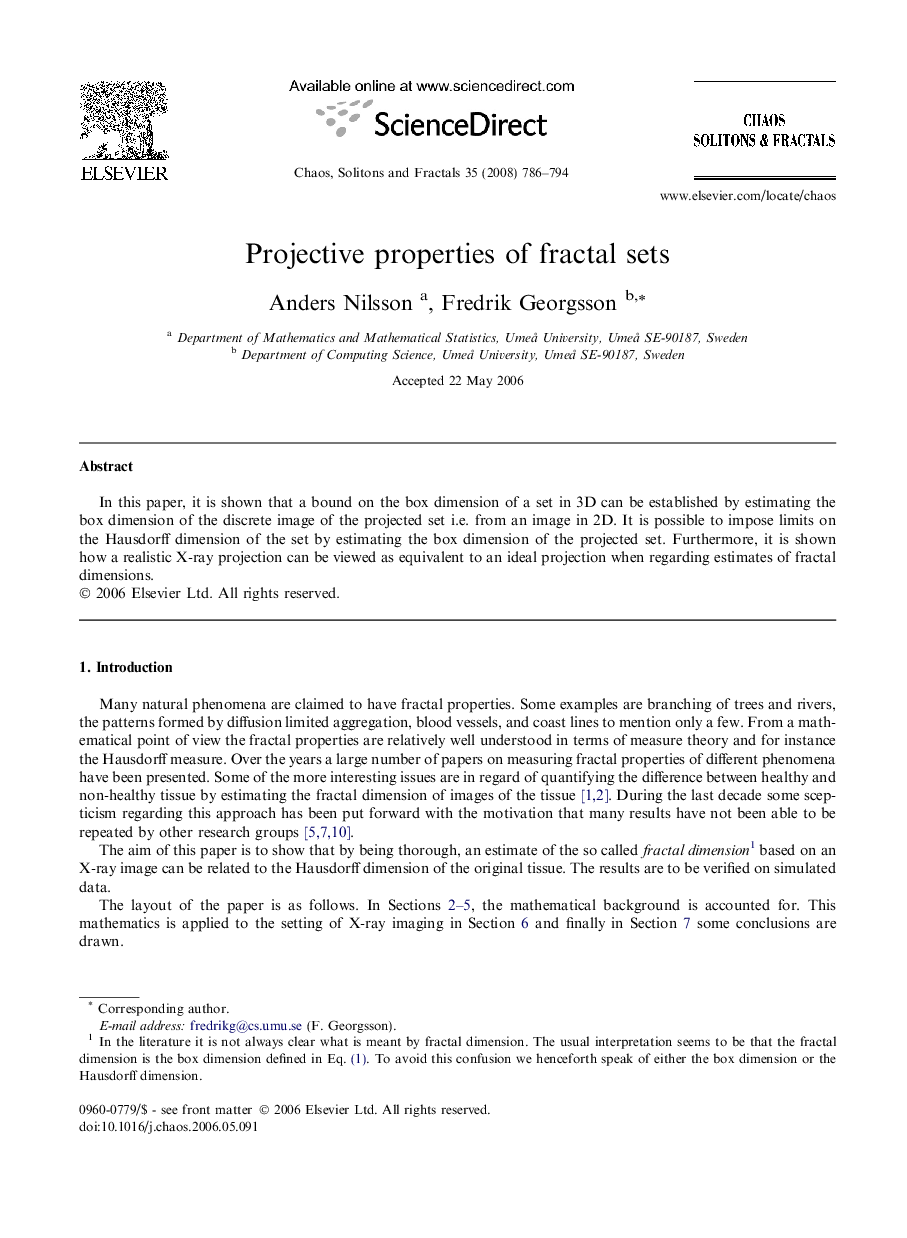 عکس صفحه اول مقاله: Projective properties of fractal sets Projective properties of fractal sets
