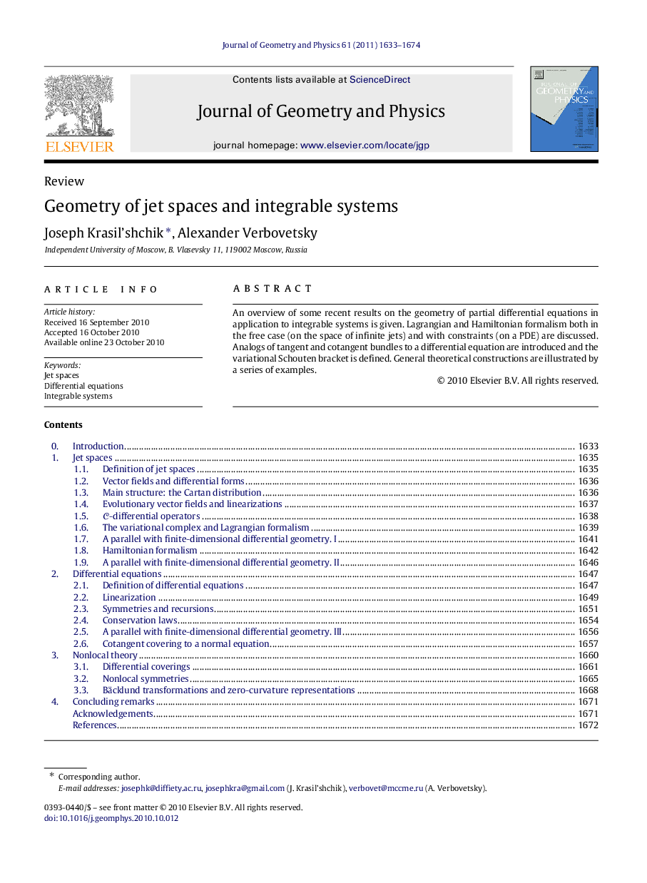 Geometry of jet spaces and integrable systems