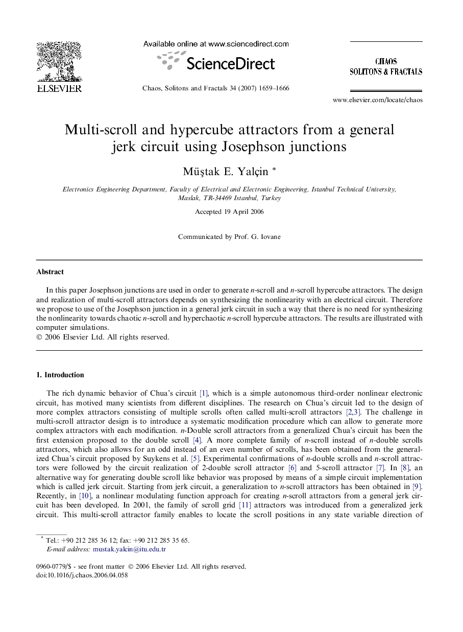 عکس صفحه اول مقاله: Multi-scroll and hypercube attractors from a general jerk circuit using Josephson junctions Multi-scroll and hypercube attractors from a general jerk circuit using Josephson junctions