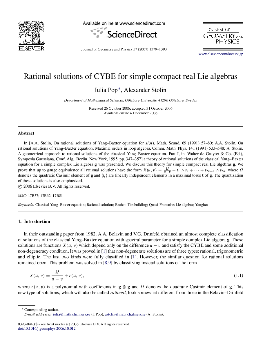 Rational solutions of CYBE for simple compact real Lie algebras