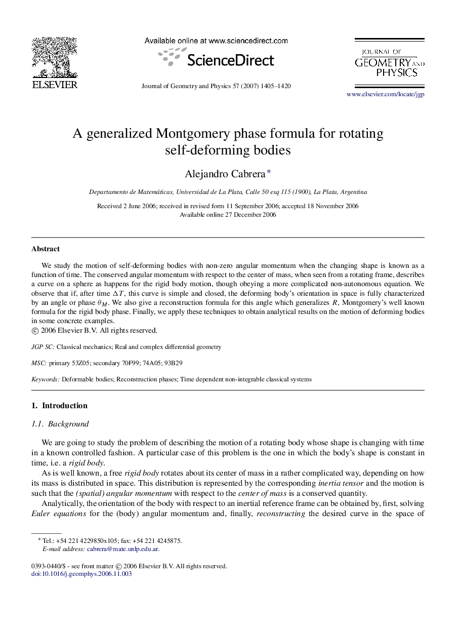 A generalized Montgomery phase formula for rotating self-deforming bodies