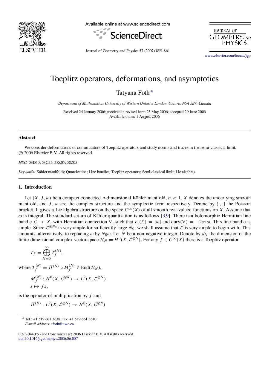 Toeplitz operators, deformations, and asymptotics