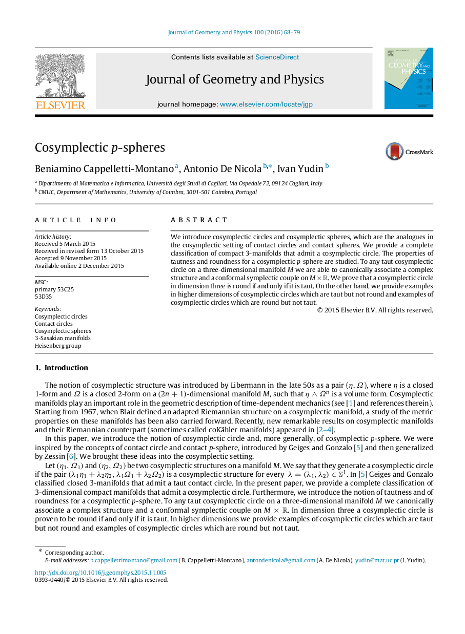 Cosymplectic p-spheres