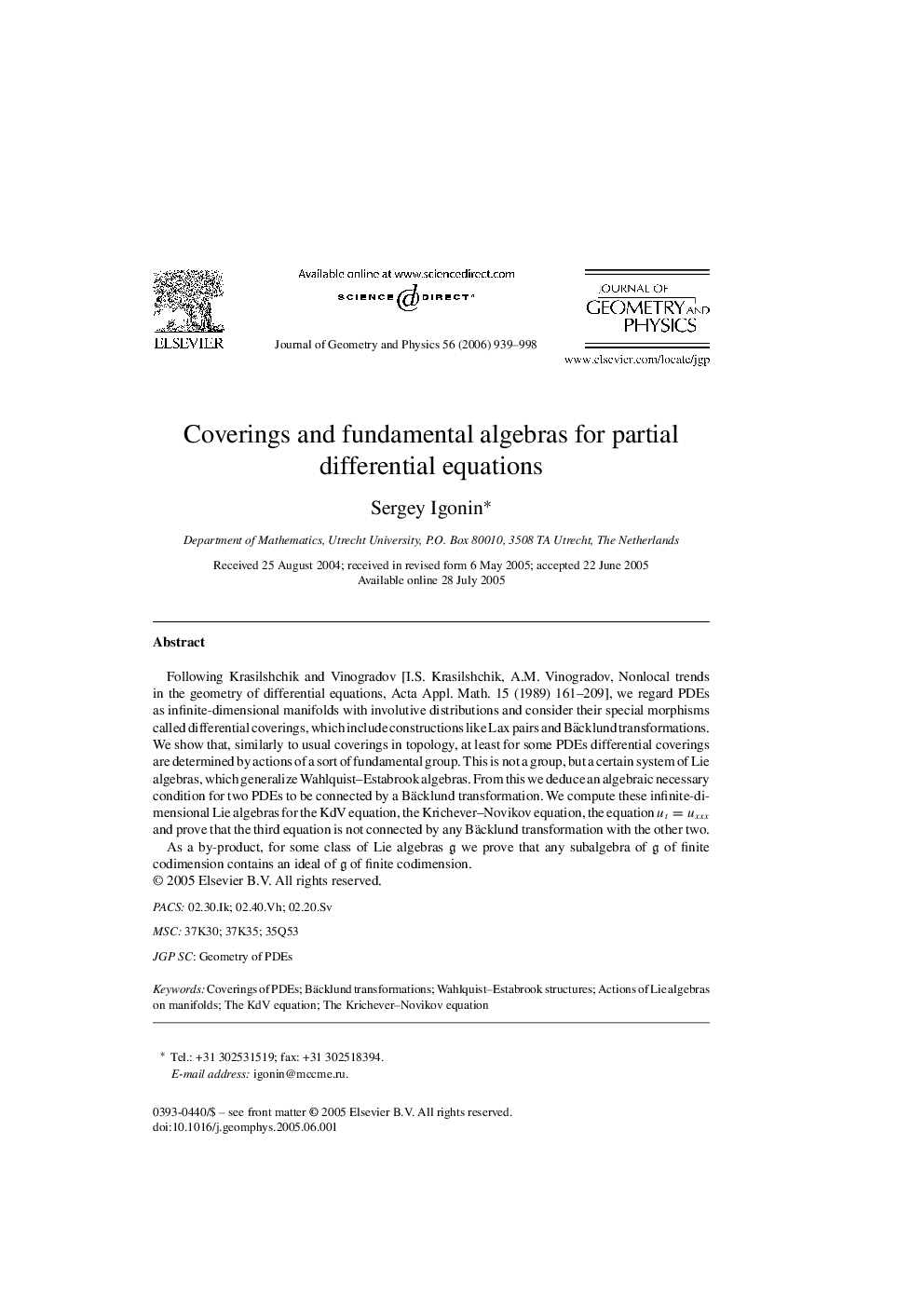 Coverings and fundamental algebras for partial differential equations