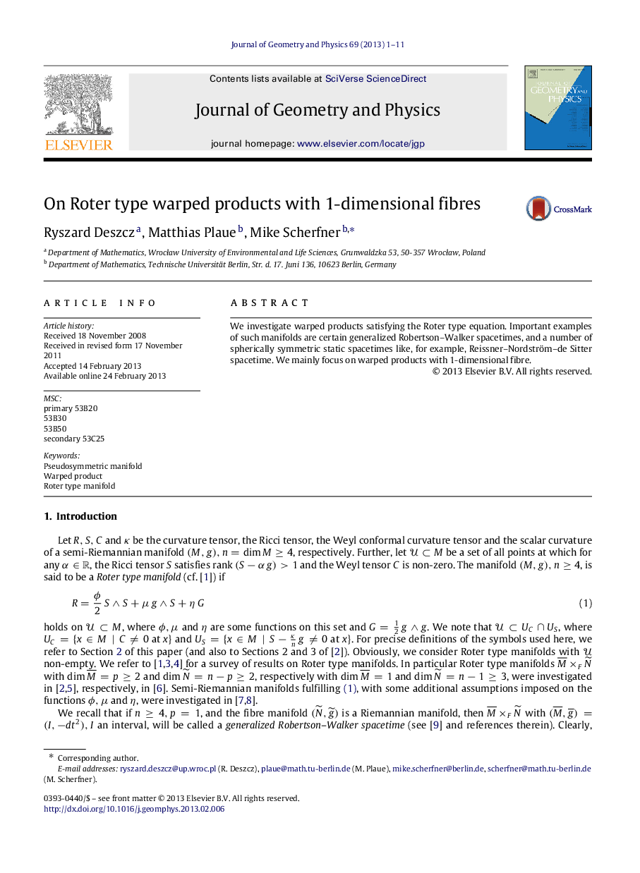 On Roter type warped products with 1-dimensional fibres