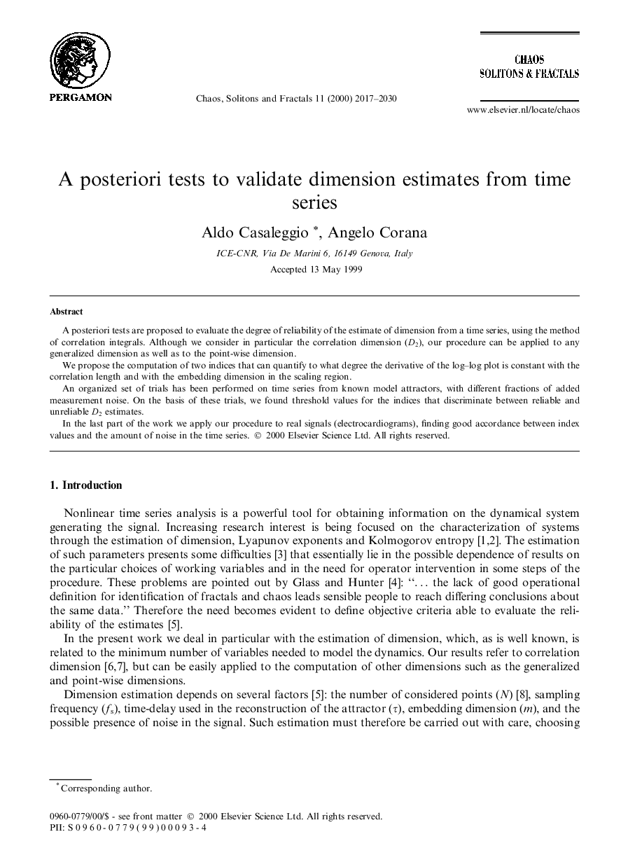 A posteriori tests to validate dimension estimates from time series