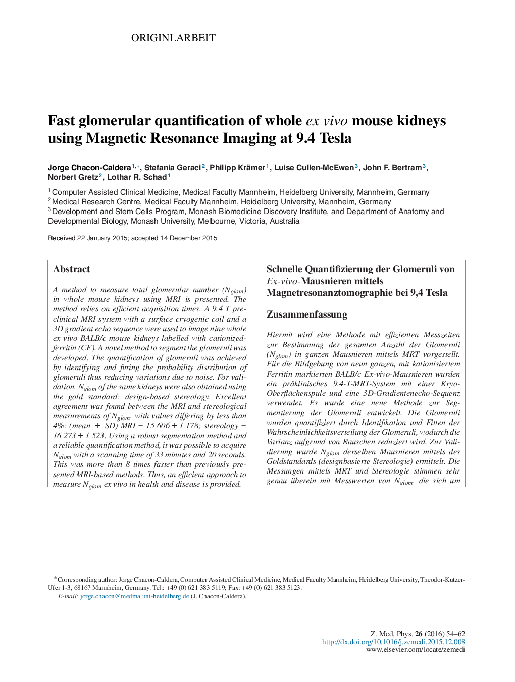 Fast glomerular quantification of whole ex vivo mouse kidneys using Magnetic Resonance Imaging at 9.4 Tesla