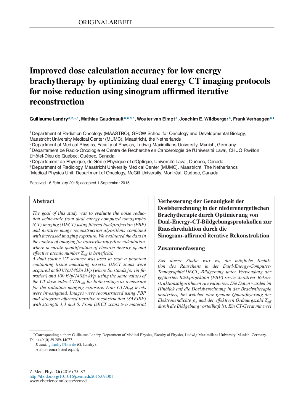 Improved dose calculation accuracy for low energy brachytherapy by optimizing dual energy CT imaging protocols for noise reduction using sinogram affirmed iterative reconstruction