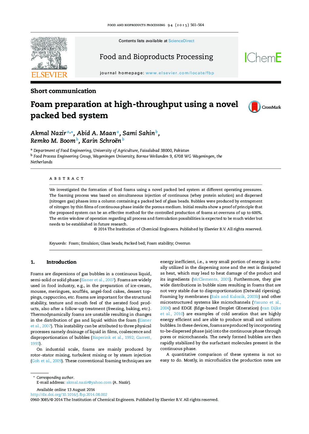 Foam preparation at high-throughput using a novel packed bed system