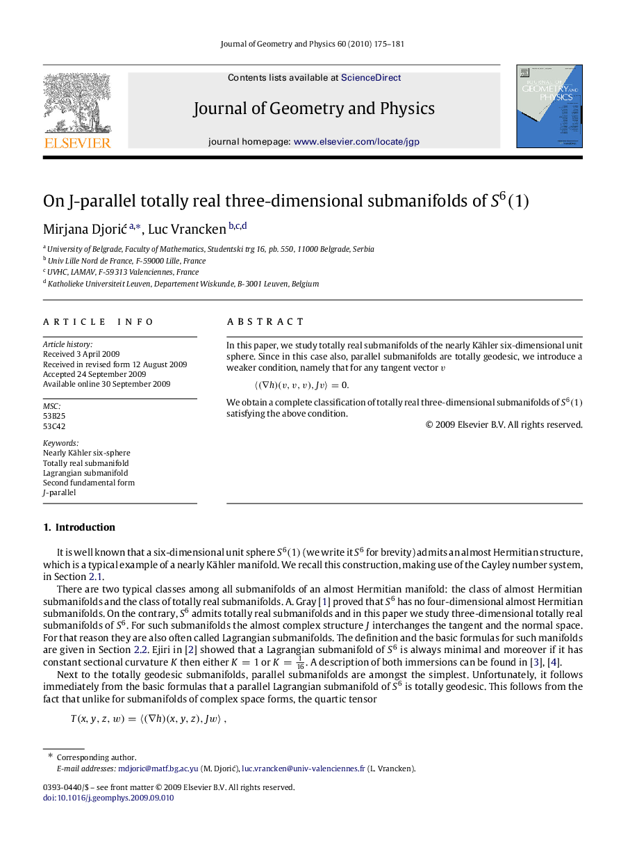 On J-parallel totally real three-dimensional submanifolds of S6(1)S6(1)