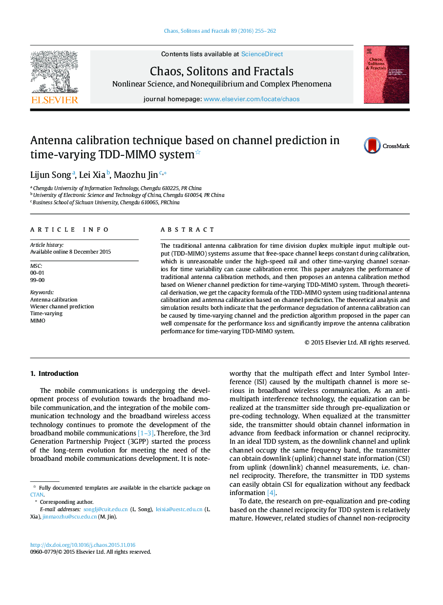 Antenna calibration technique based on channel prediction in time-varying TDD-MIMO system 