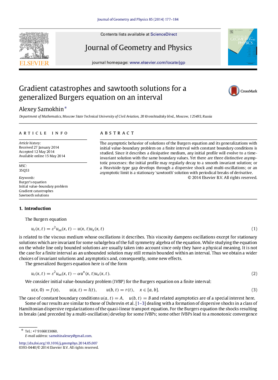 Gradient catastrophes and sawtooth solutions for a generalized Burgers equation on an interval