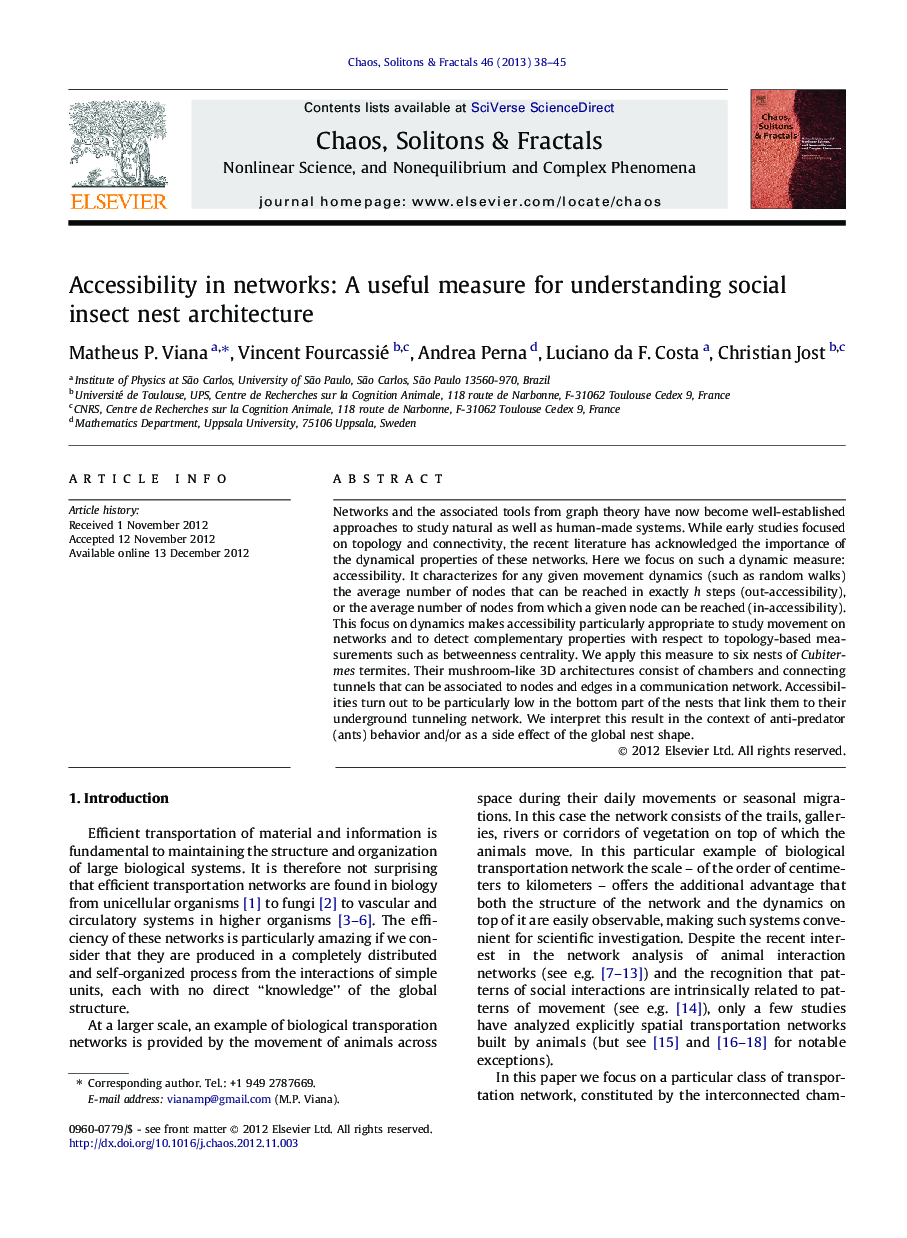 Accessibility in networks: A useful measure for understanding social insect nest architecture