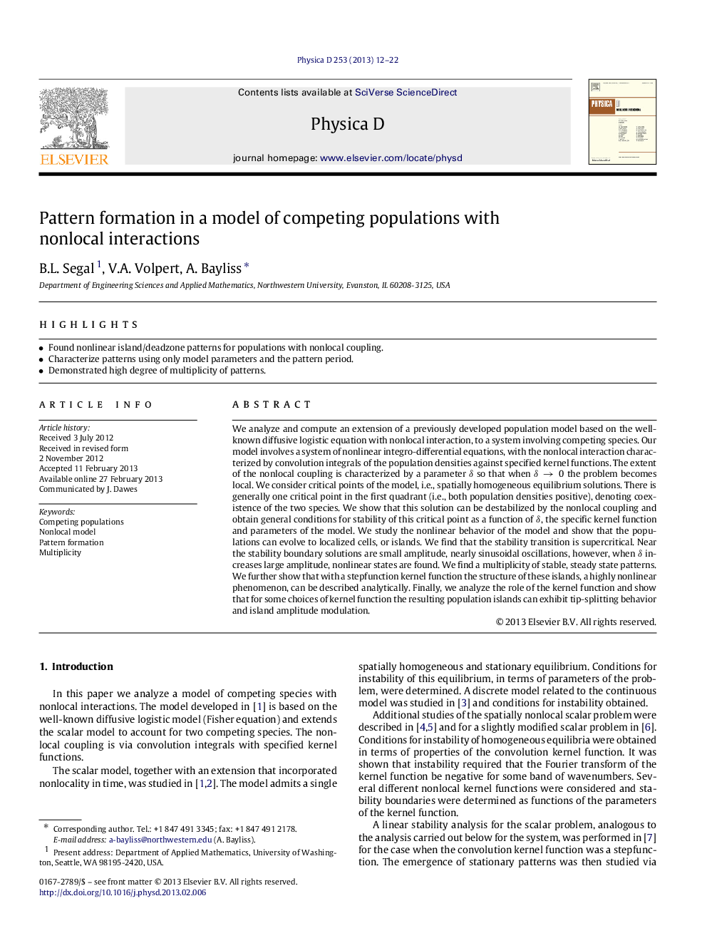 Pattern formation in a model of competing populations with nonlocal interactions