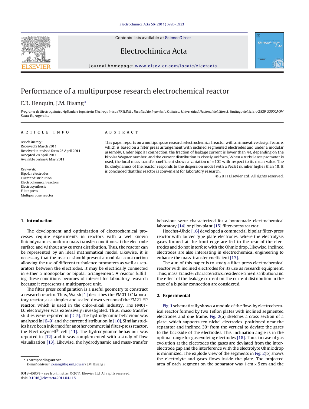 Performance of a multipurpose research electrochemical reactor