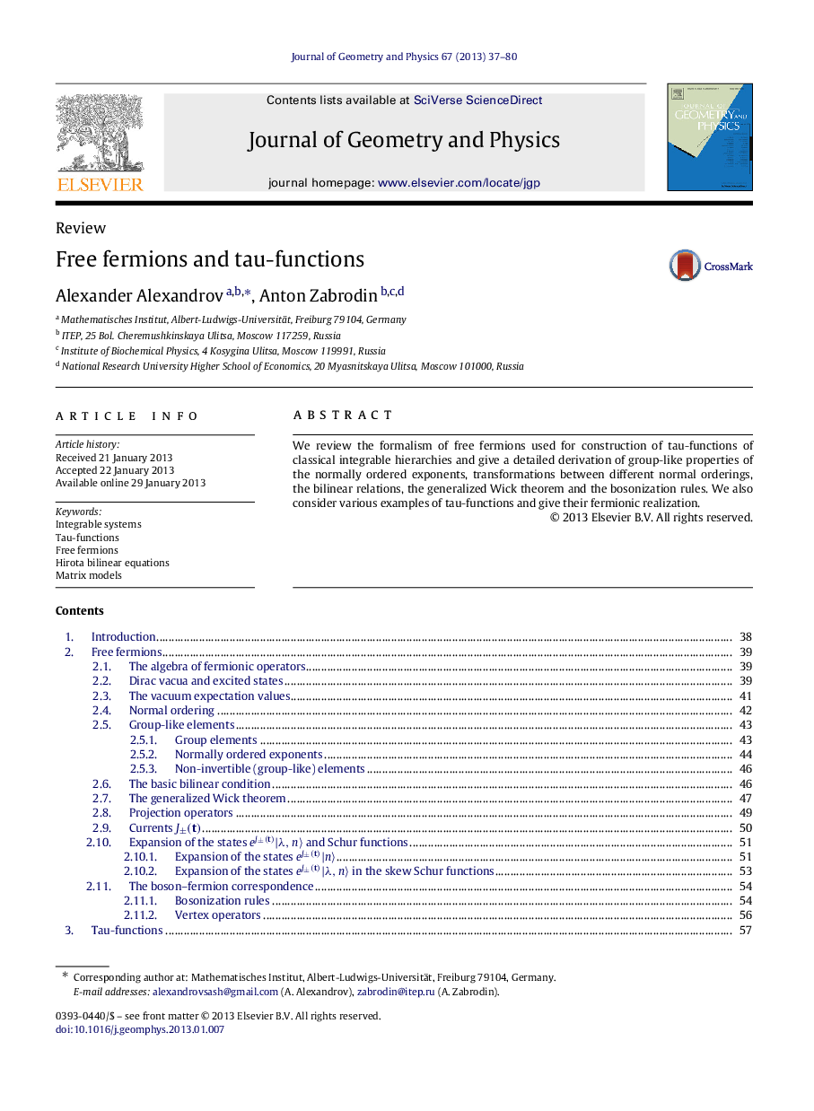 Free fermions and tau-functions