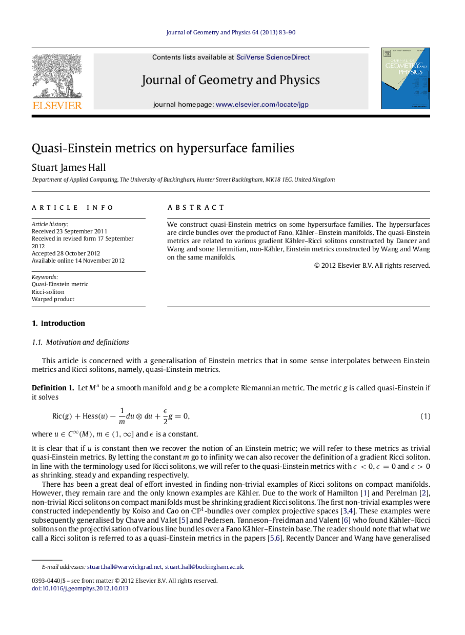 Quasi-Einstein metrics on hypersurface families