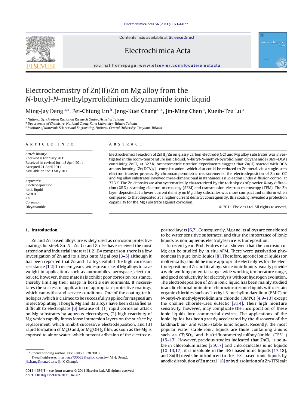 Electrochemistry of Zn(II)/Zn on Mg alloy from the N-butyl-N-methylpyrrolidinium dicyanamide ionic liquid