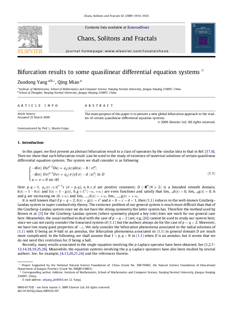 Bifurcation results to some quasilinear differential equation systems