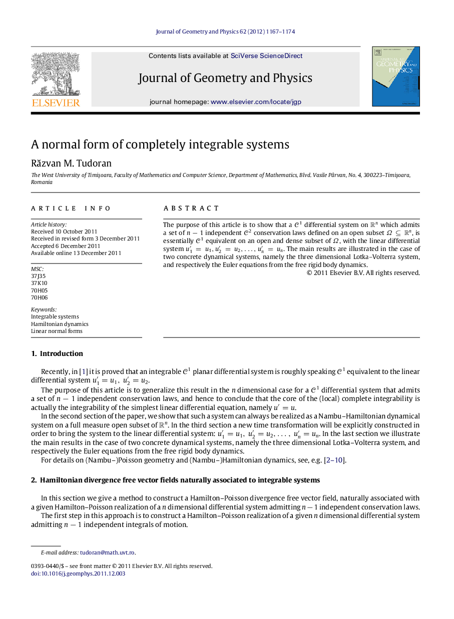 A normal form of completely integrable systems