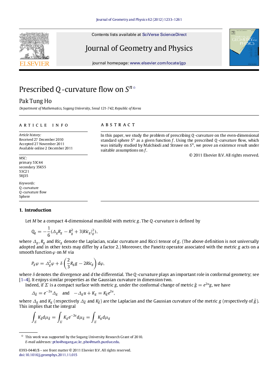 Prescribed QQ-curvature flow on SnSn 