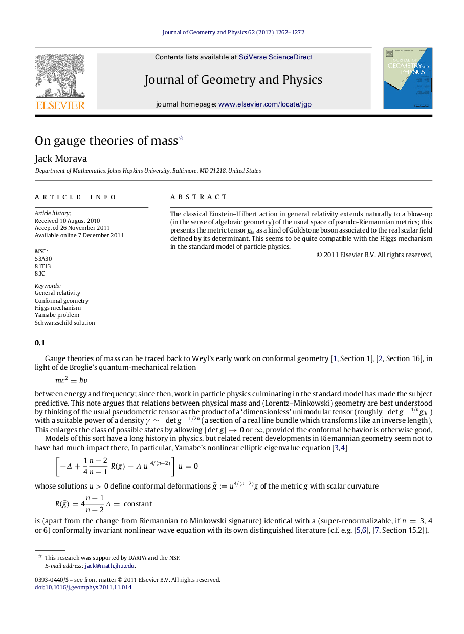 On gauge theories of mass 