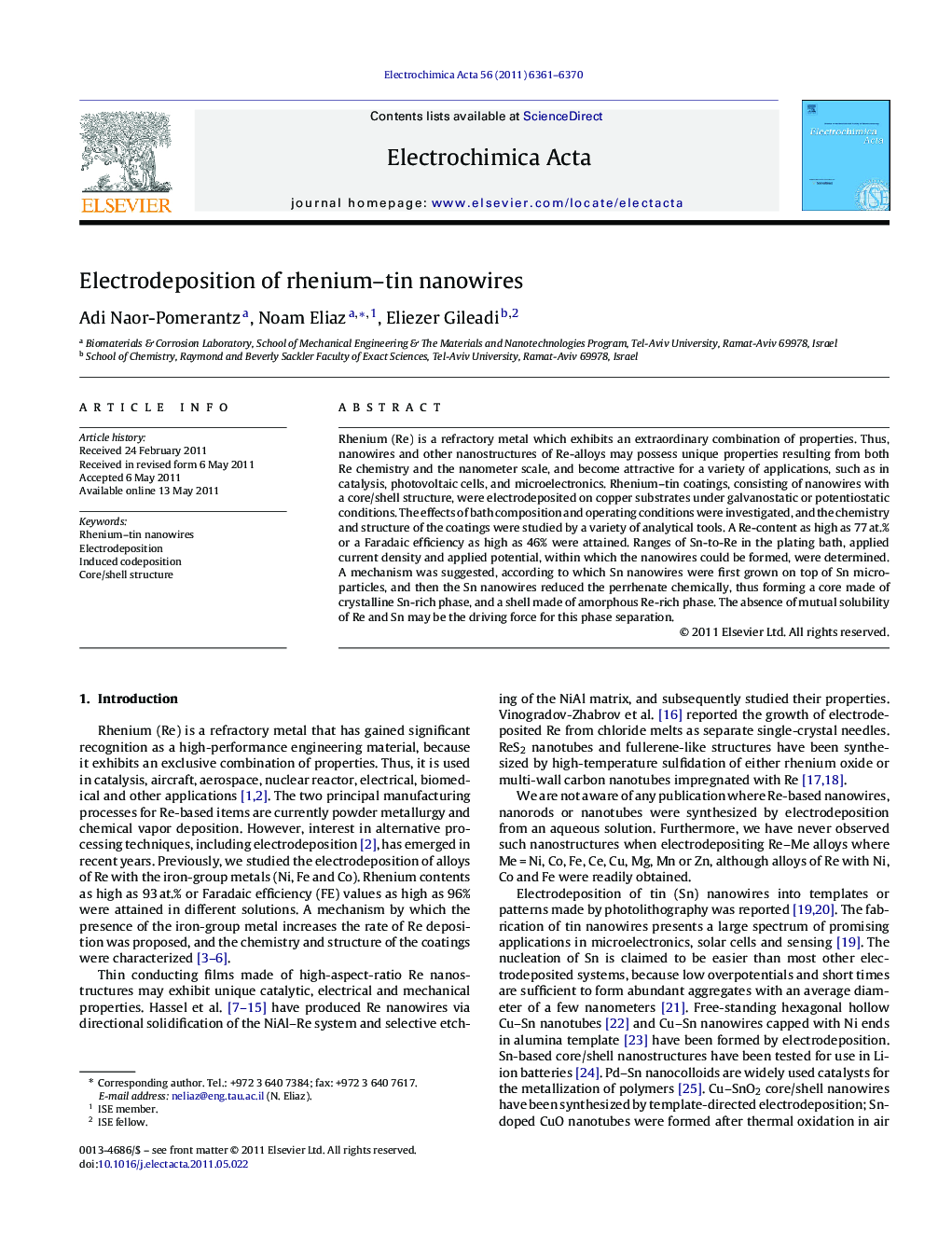 Electrodeposition of rhenium–tin nanowires