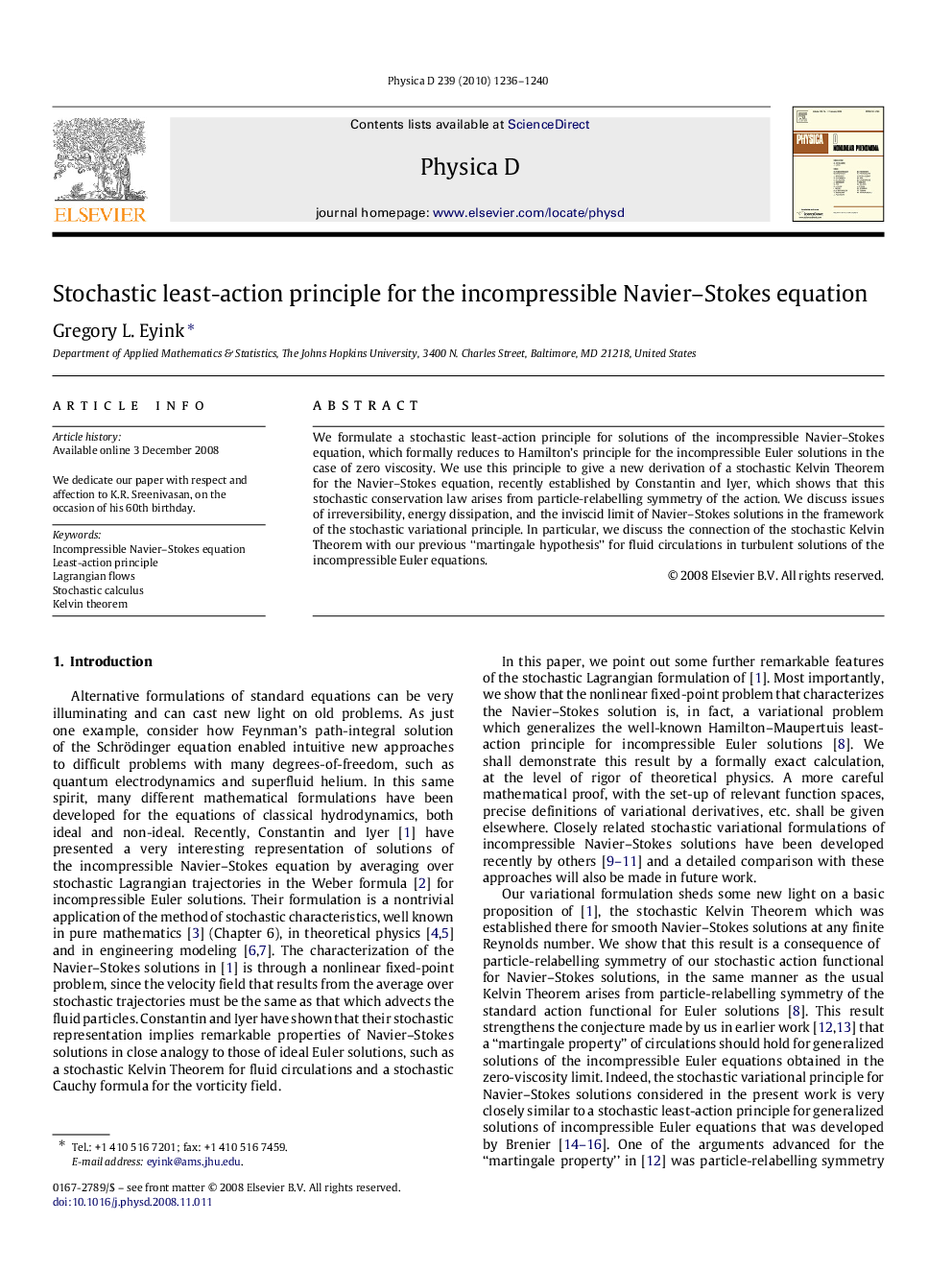 Stochastic least-action principle for the incompressible Navier–Stokes equation