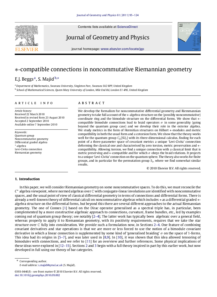 ∗∗-compatible connections in noncommutative Riemannian geometry